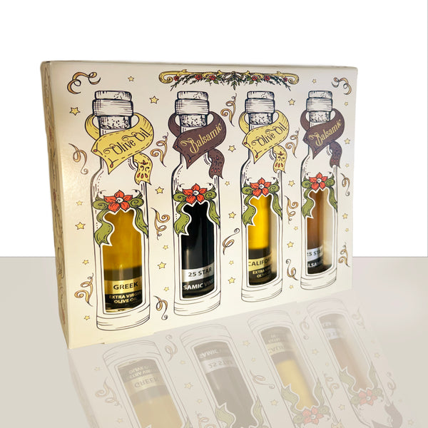 10 COUNT HOLIDAY GIFT PACK: 4 100 ML Stephanie VER 5 - Greek EVOO, California EVOO, 25 Star Dark BV, 25 Star White BV